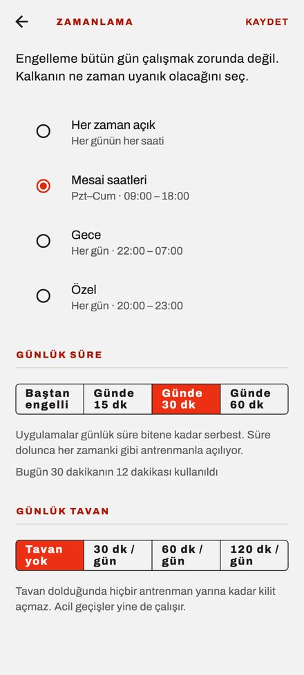 Kuralın geçerli olduğu saat aralıkları